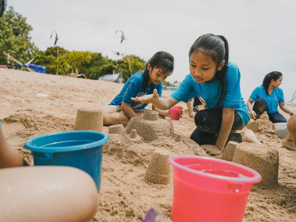 Students from each group created a sand castle 