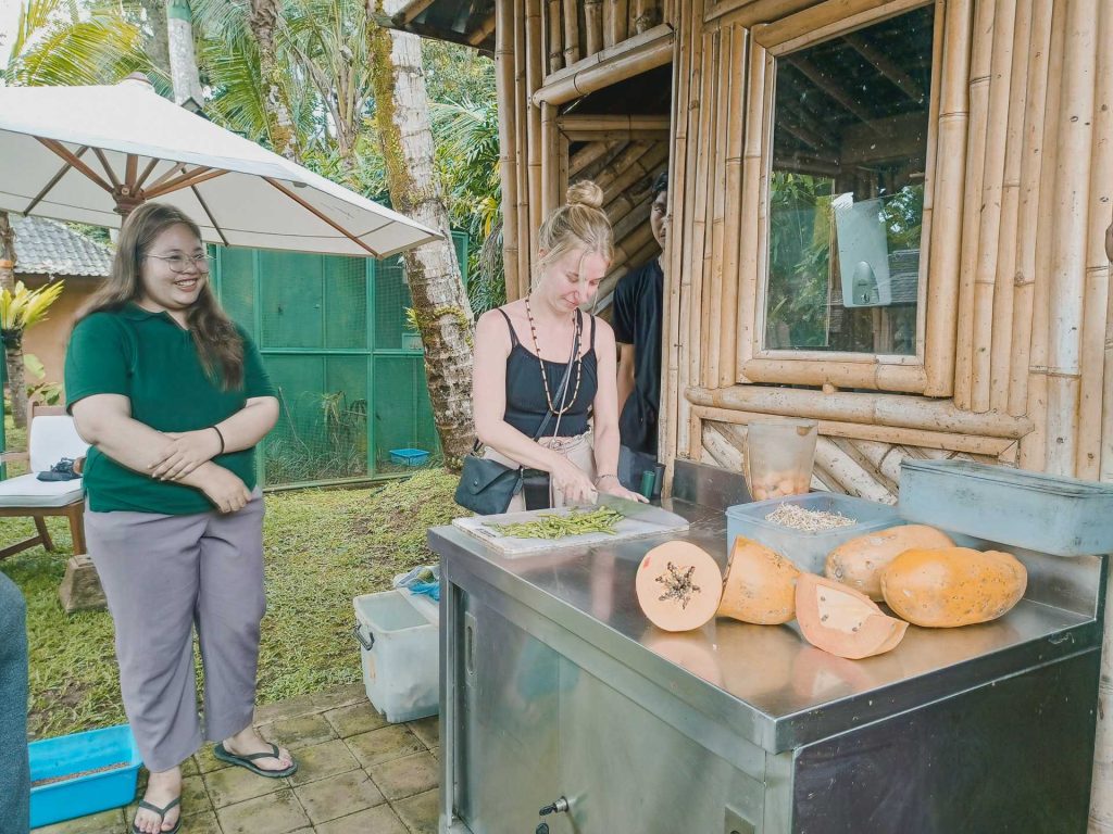 Lotte participate to preparing foods for Bali Starlings at Breeding and Release Centre