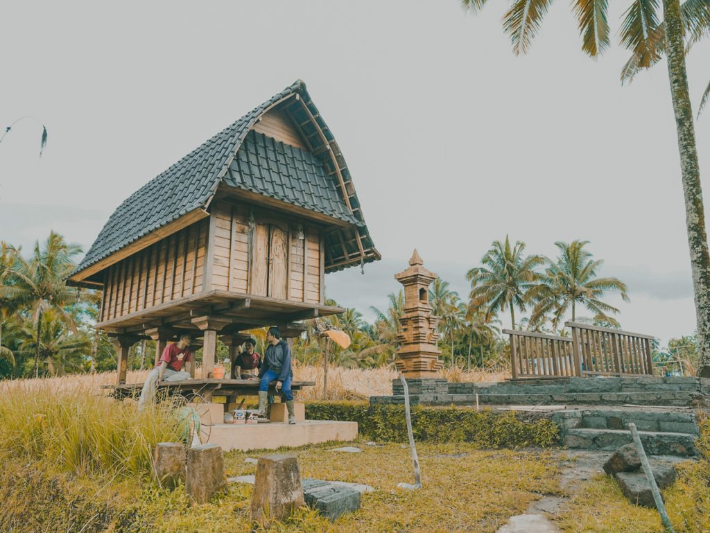 Farmers take a rest at Lumbung (Balinese Rice Barn)